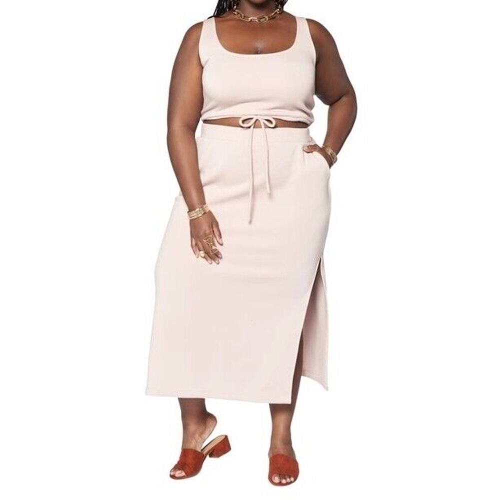 Zelie For She Women Blush Pink Cotton Fleece Cozy Maxi Skirt Plus Size 2X